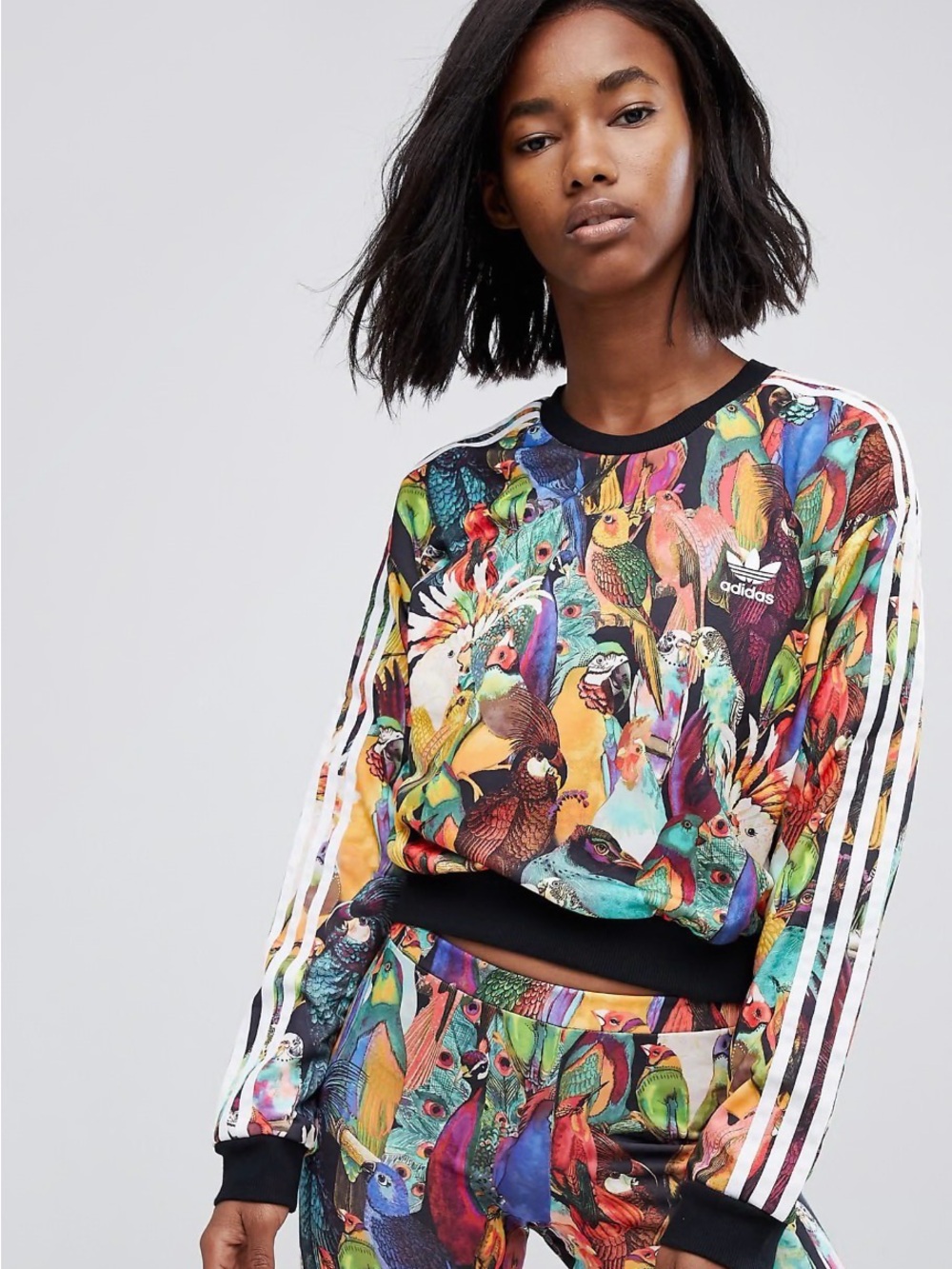 Adidas Trefoil Originals x Farm Rio Passaredo Birds Sweatshirt Women's Sz Small